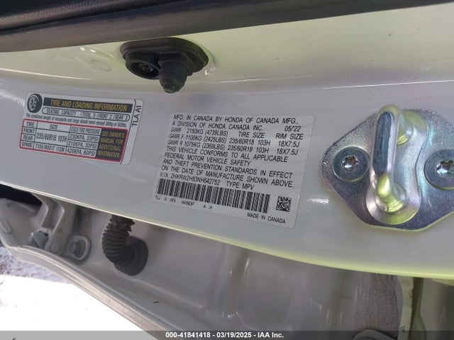 2HKRW2H83NH642752 Honda Cr-v Awd Ex-l