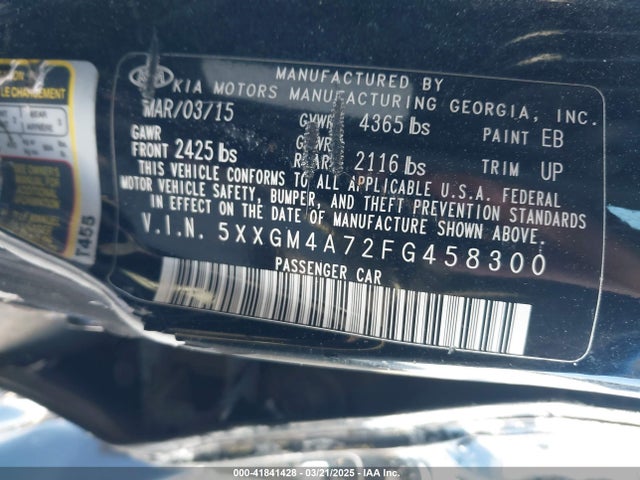 5XXGM4A72FG458300 KIA Optima Lx