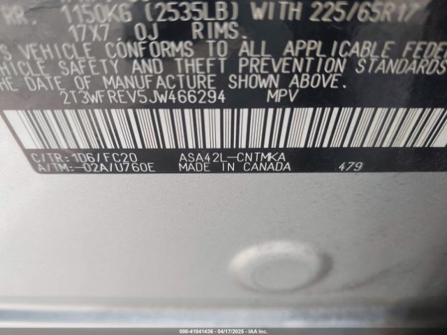 2T3WFREV5JW466294 Toyota Rav4 Xle