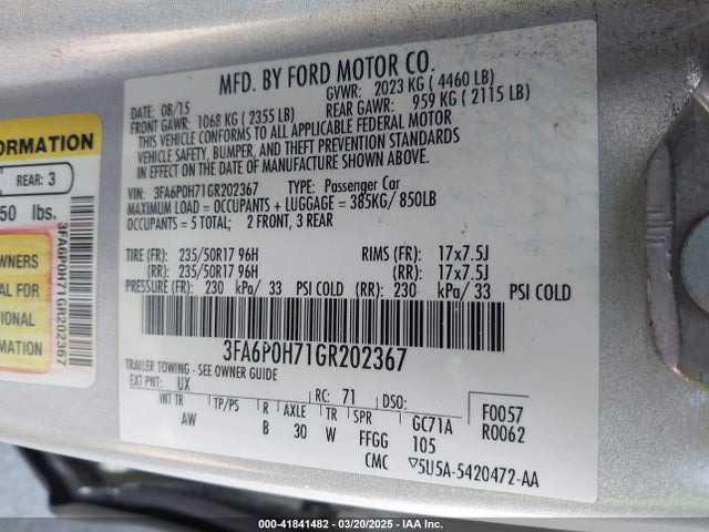 3FA6P0H71GR202367 Ford FUSION SE