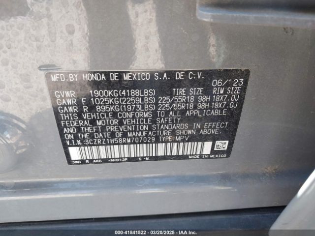 3CZRZ1H58RM707029 Honda Hr-v 2wd Sport/2wd Sport W/o Bsi