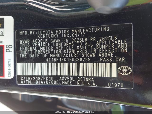 4T1BF1FK1HU388295 Toyota CAMRY LE