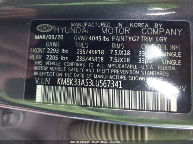 KM8K33A53LU567341 Hyundai Kona Limited