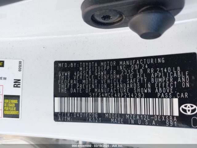 5YFS4MCE4RP214293 Toyota COROLLA SE