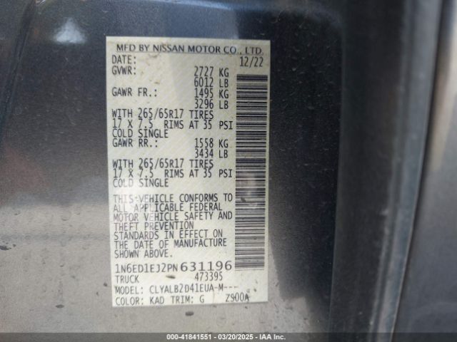 1N6ED1EJ2PN631196 Nissan Frontier Sv 4x2