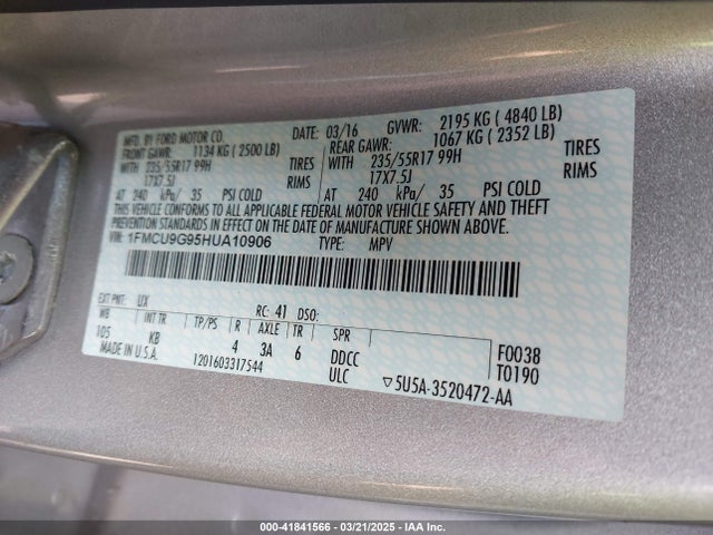 1FMCU9G95HUA10906 Ford ESCAPE SE