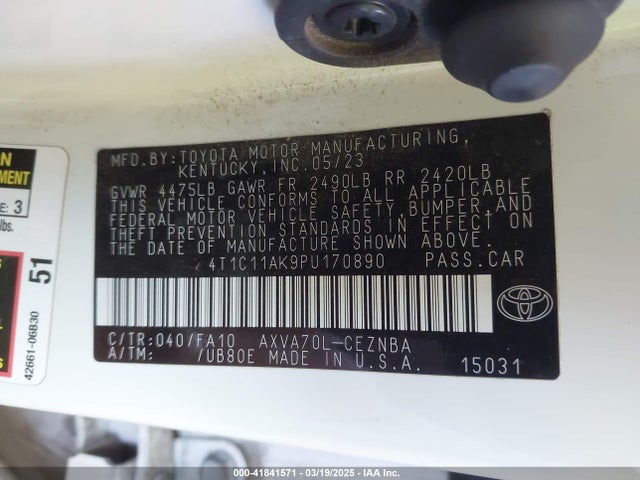 4T1C11AK9PU170890 Toyota CAMRY LE