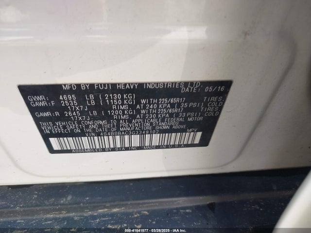 Subaru 2.5l u6 2016 4S4BSBAC3G3349102 Image 9