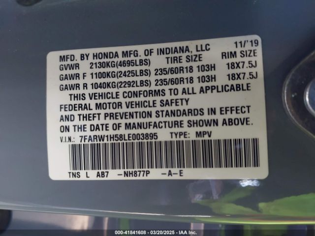 7FARW1H58LE003895 Honda Cr-v 2wd Ex
