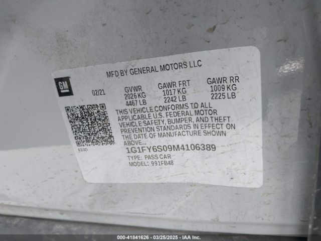 1G1FY6S09M4106389 Chevrolet Bolt Ev Fwd Lt