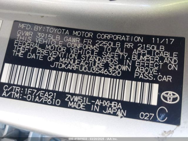 JTDKARFU0J3546320 Toyota Prius Three Touring