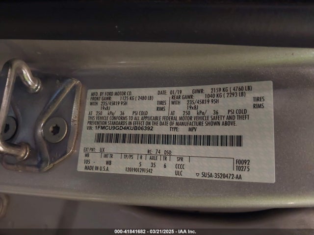 Ford ESCAPE SE 2019 1FMCU9GD4KUB06392 Image 9