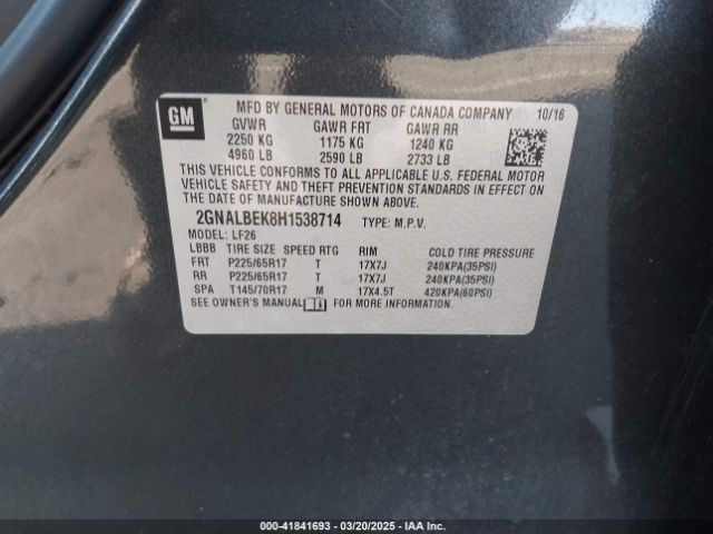 2GNALBEK8H1538714 Chevrolet EQUINOX LS