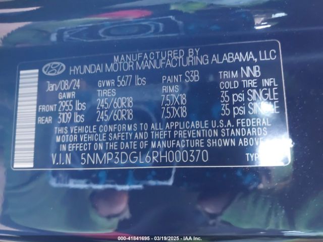 5NMP3DGL6RH000370 Hyundai Santa Fe Xrt