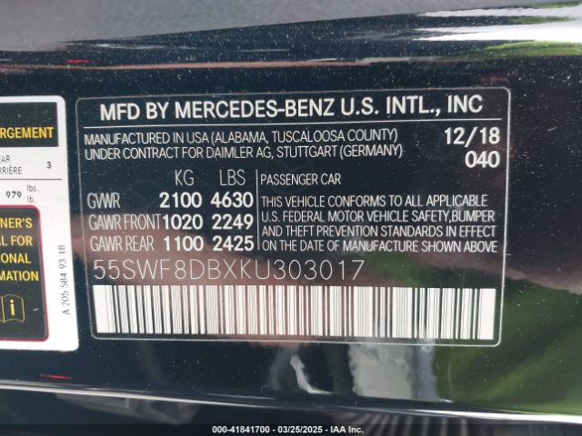 55SWF8DBXKU303017 Mercedes-Benz C 300