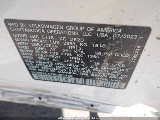 1V2KE2CA1RC201958 Volkswagen Atlas Cross Sport 2.0t Se W/technology
