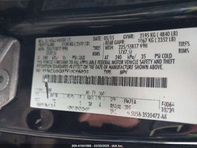 1FMCU9G97FUC66803 Ford ESCAPE SE