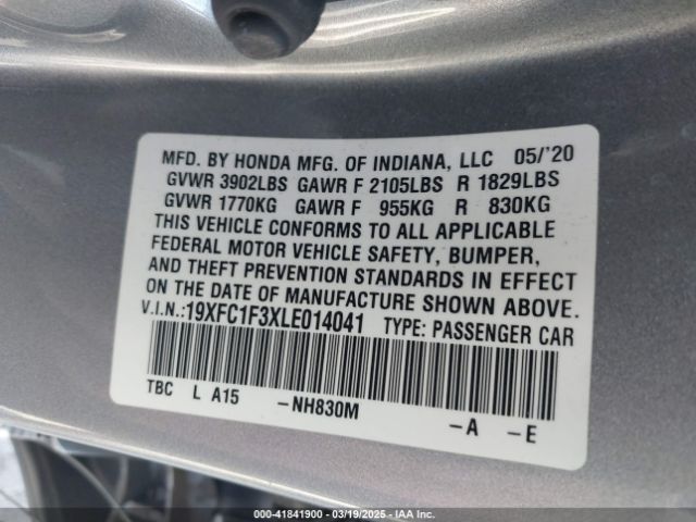 19XFC1F3XLE014041 Honda CIVIC EX
