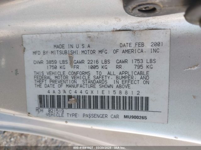 2001 MITSUBISHI ECLIPSE 4A3AC44GX1E158812 Photo 8