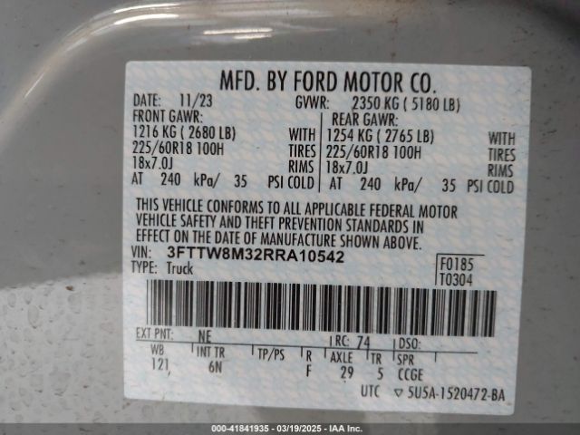 3FTTW8M32RRA10542 Ford Maverick Lariat