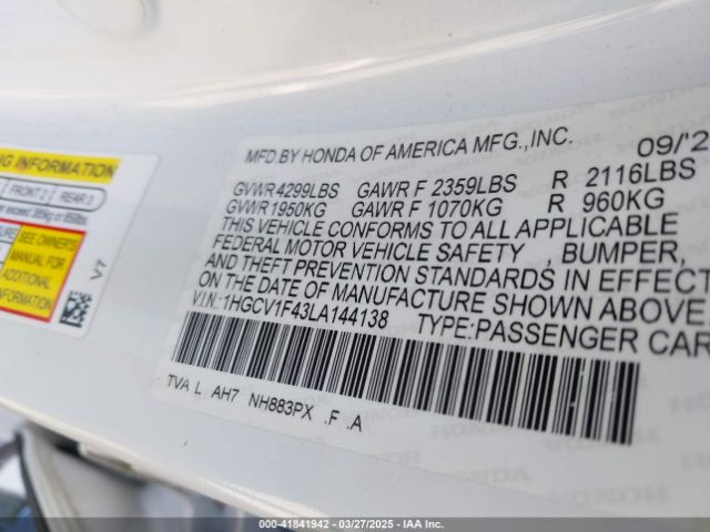 1HGCV1F43LA144138 Honda ACCORD EX