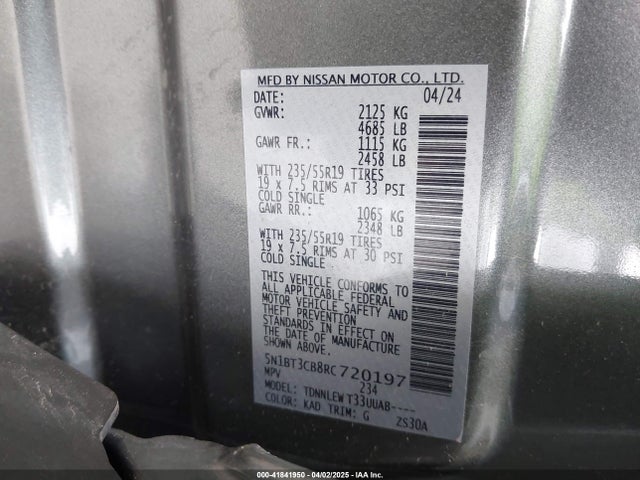 5N1BT3CB8RC720197 Nissan Rogue Sl Intelligent Awd