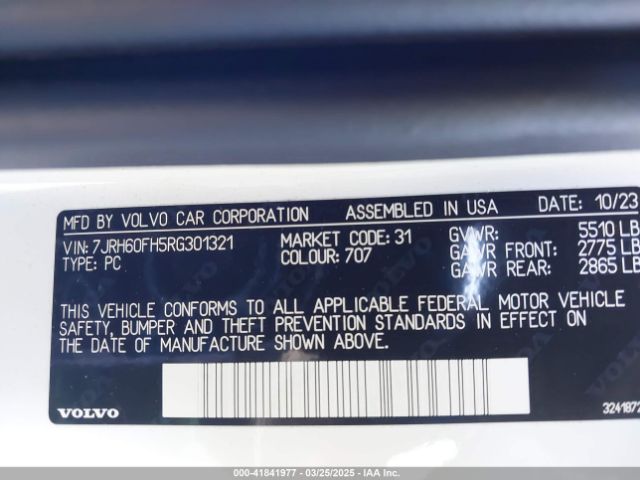 7JRH60FH5RG301321 Volvo S60 Recharge Plug-in Hybrid T8 Plus Black Edition