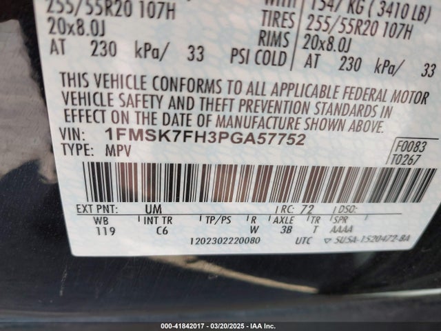 Ford Explorer Limited 2023 1FMSK7FH3PGA57752 Image 9