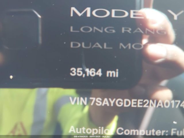 7SAYGDEE2NA017434 Tesla Model Y Long Range Dual Motor All-wheel Drive