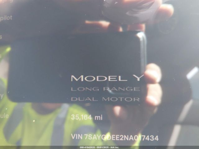 7SAYGDEE2NA017434 Tesla Model Y Long Range Dual Motor All-wheel Drive