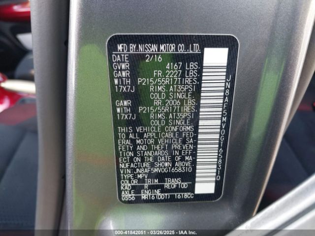 JN8AF5MV0GT658310 Nissan Juke Sv