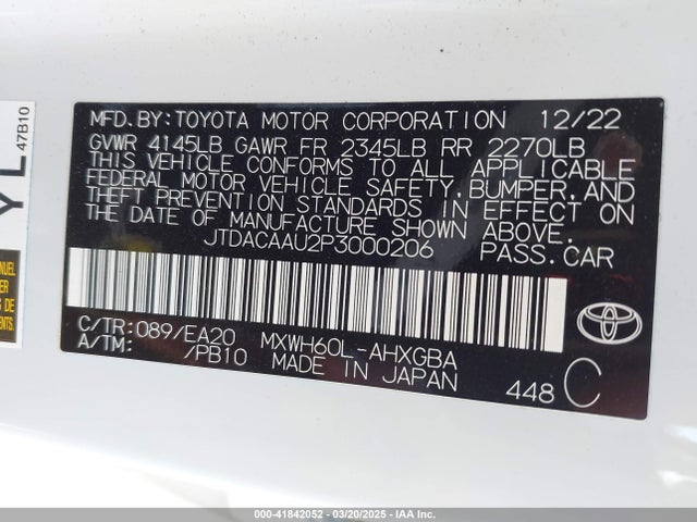 JTDACAAU2P3000206 Toyota PRIUS XLE
