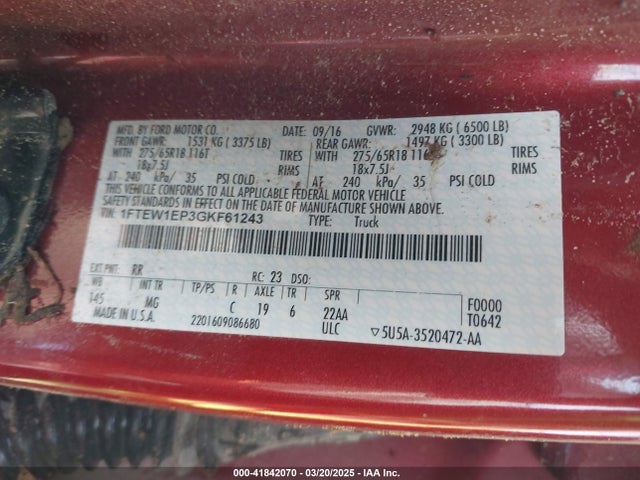 1FTEW1EP3GKF61243 Ford F-150 Xlt