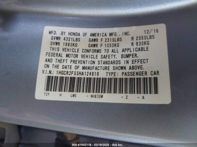1HGCR2F55HA124919 Honda Accord Sport