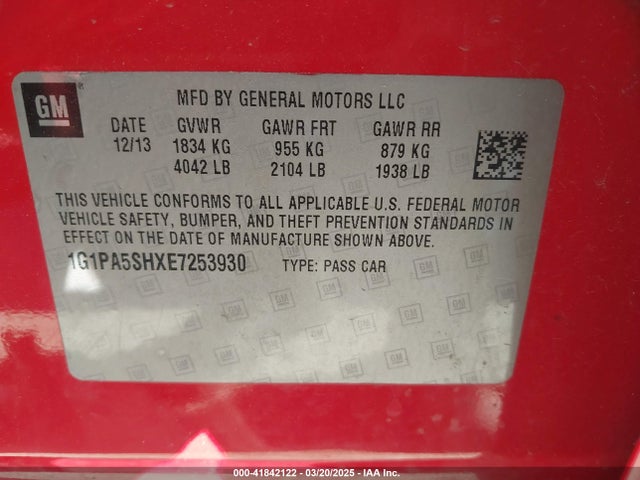 1G1PA5SHXE7253930 Chevrolet Cruze Ls Auto