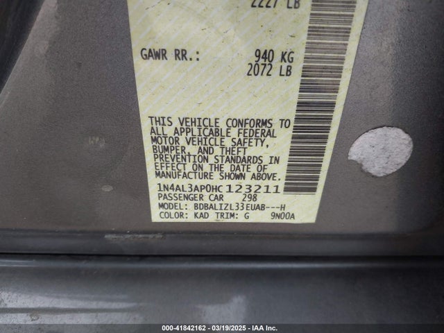 1N4AL3AP0HC123211 Nissan Altima 2.5 Sv