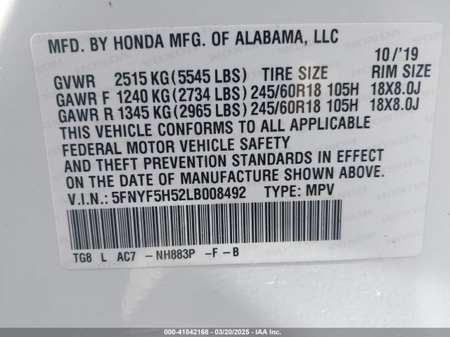 5FNYF5H52LB008492 Honda j35y6