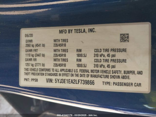 2020 TESLA MODEL 3 5YJ3E1EA2LF739866 Photo 8