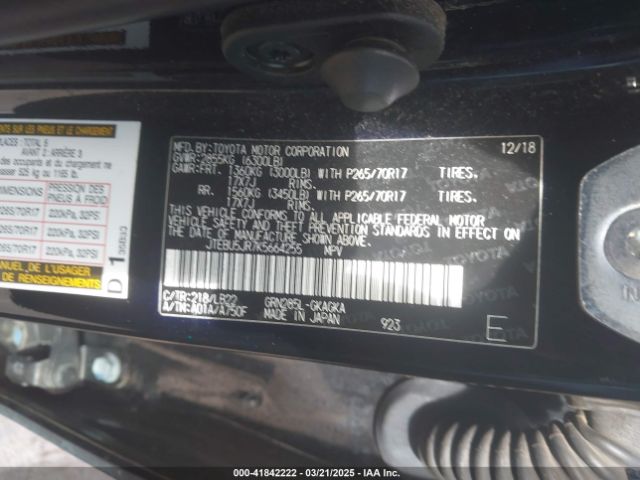 JTEBU5JR7K5664255 Toyota 4runner Limited/limited Nightshade/sr5/sr5 Premium/trd Off Road/trd Off Road Premium/trd Pro