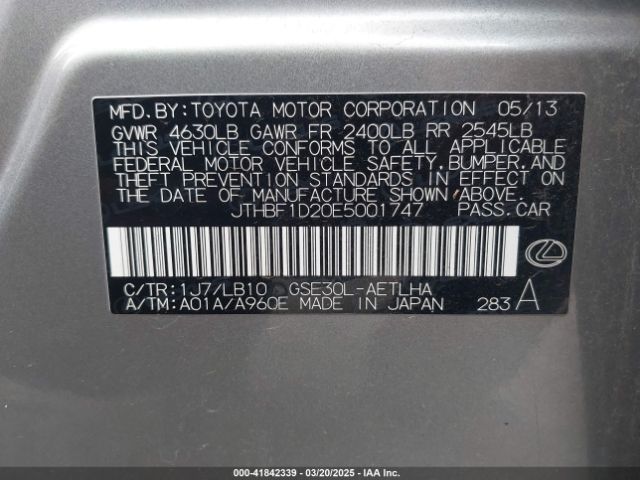 JTHBF1D20E5001747 Lexus IS 250