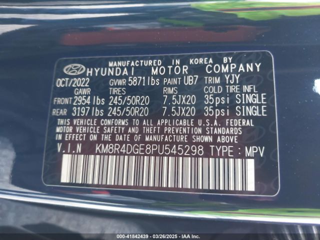 KM8R4DGE8PU545298 Hyundai Palisade Sel