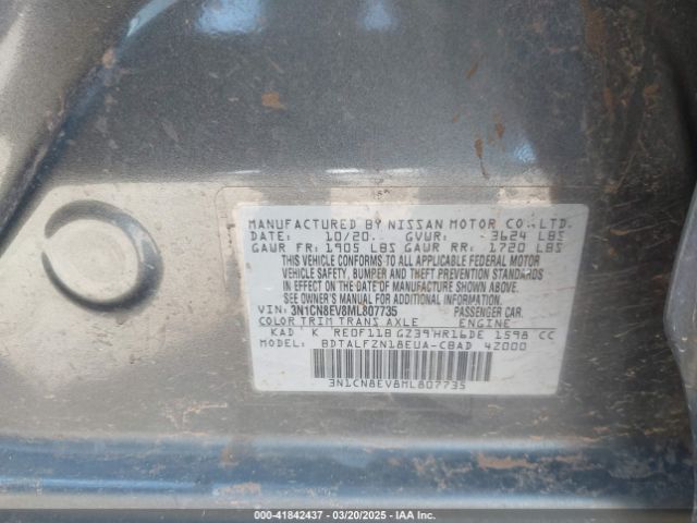 3N1CN8EV8ML807735 Nissan Versa Sv Xtronic Cvt