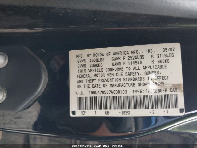 2007 ACURA TL 19UUA76507A038103 Photo 8