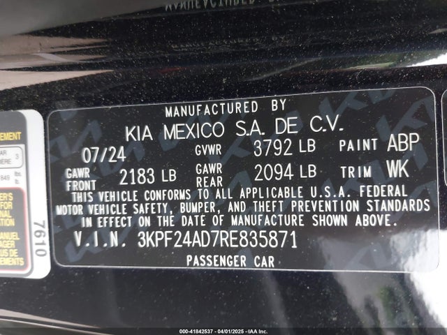 3KPF24AD7RE835871 KIA Forte Lxs