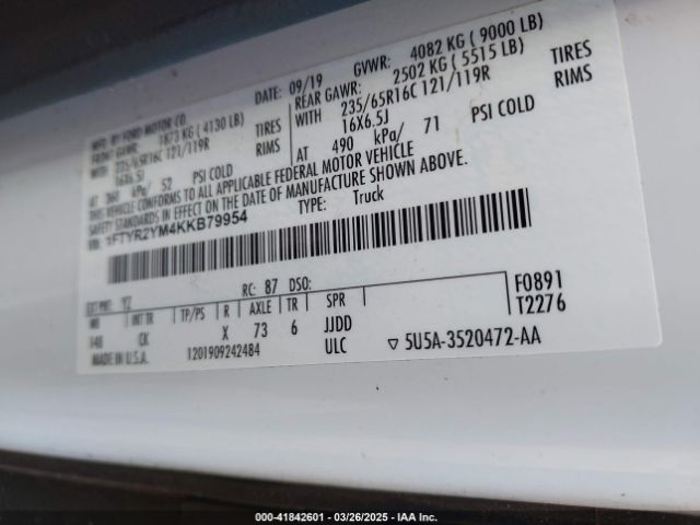 1FTYR2YM4KKB79954 Ford Transit-250
