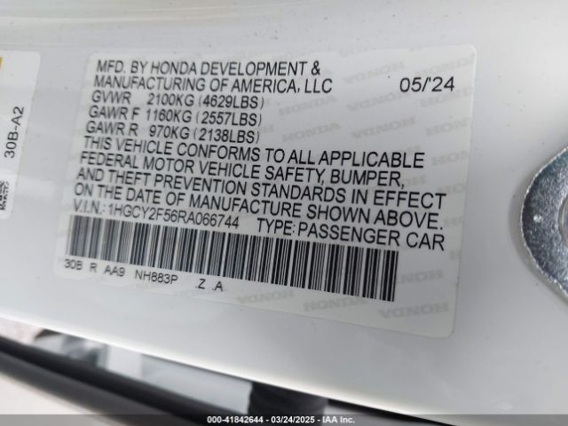 1HGCY2F56RA066744 Honda Accord Hybrid Sport