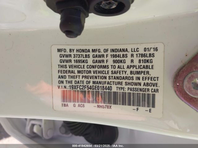 19XFC2F54GE018440 Honda Civic Lx
