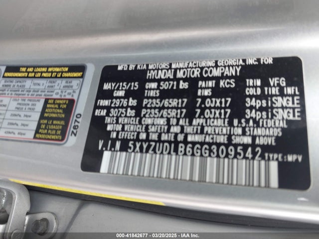 5XYZUDLB6GG309542 Hyundai Santa Fe Sport 2.4l