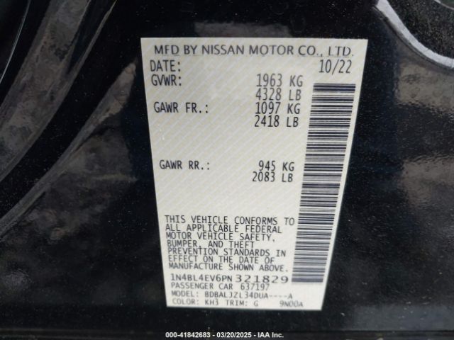1N4BL4EV6PN321829 Nissan Altima Sl Fwd