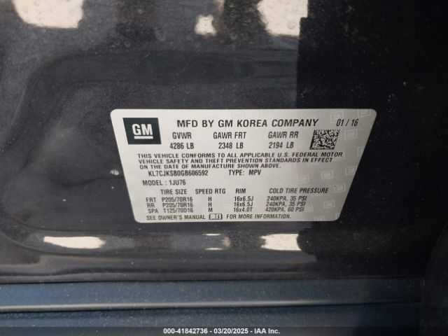 KL7CJKSB0GB606592 Chevrolet Trax 1ls